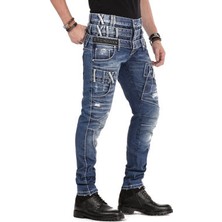 Cipo&Baxx CD466 Farklı Tarz Üç Katlı Bel Eskimiş Erkek Mavi Jean