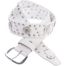 Cipo&Baxx WG100 Hakiki Deri Metal Çakımlı Kadın Kemeri Beyaz