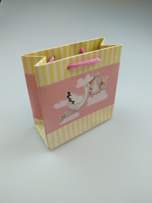 Event Party Store Karton Çanta Leylekli Pembe 11 cm x 11 cm