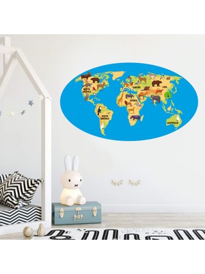 Areksan Reklam Dünya Haritası Hayvanlar Çocuk Odası Duvar Sticker