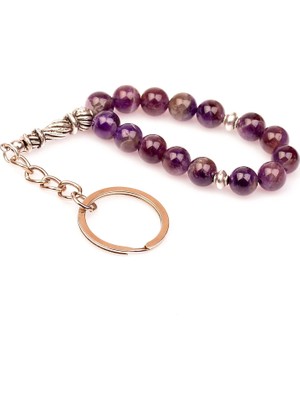 Taş Sandığı Ametist Taşı Tesbih Şeklinde Anahtarlık ( 8 Mm )