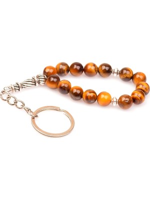 Taş Sandığı Kaplan Gözü Taşı Tesbih Şeklinde Anahtarlık ( 8 Mm )