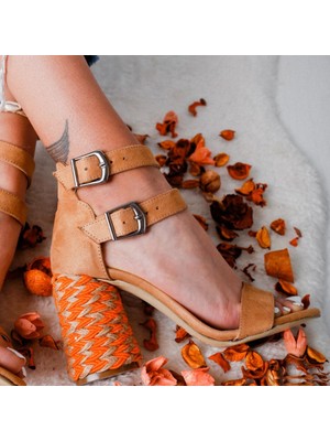 Limoya Galilea Kum Çift Bantlı Gerçek Hasır Topuklu Sandalet