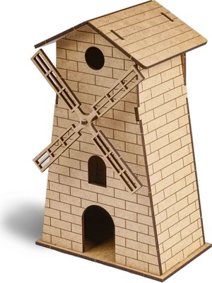 Giftölye 3Mm Ahşap Maket Yel Değirmeni Kolay Montajlı Doğal Görünümlü Model