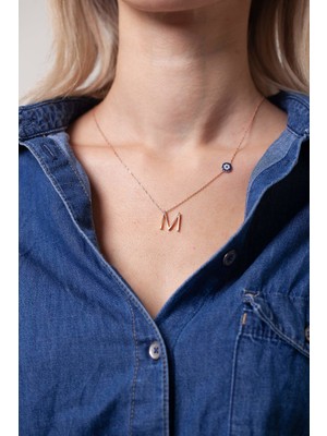 Ninova Silver Rose Kaplama Nazarlı Gümüş M Harfi Kolye