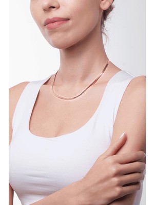 Ninova Silver Yassı Model Rose Kaplamalı Gümüş İtalyan Zincir
