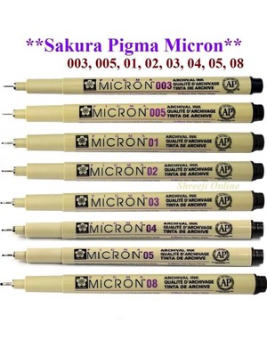 Sakura Pigma Micron 8'Li Set Teknik Çizim Kalemi 003 005 01 02 03 04 05 08 Renkli İnce Uçlar