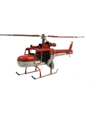 Misiny Nostaljik Kırmızı Beyaz Metal Helikopter Maketi