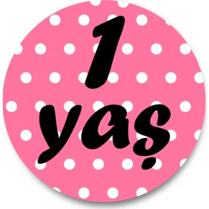 1 Yaş Pembe Puantiyeli Sticker Etiket Duvar Süsü 3 x 3 cm 20li