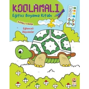 Kodlamalı Eğitici Boyama Kitabı - Eğlenceli Hayvanlar (5-6 Yaş / 1. Seviye
