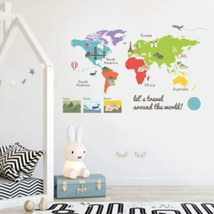 Areksan Reklam Dünya Haritası Let's Travel Çocuk Odası Eğitici Duvar Sticker