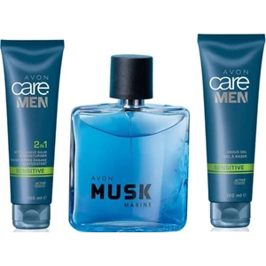Musk Marine 75 ml Erkek Parfüm + Avon Care Men 2 In 1 Traş Sonrası Balmı ve Nemlendiricisi + Avon Care Men Traş Jeli