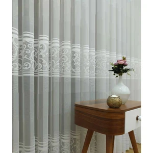 Caserta Home Piazo Beyaz Pilesiz Ara Kortlu Şal Desenli Düz Tül Perde - 100 x 160 cm