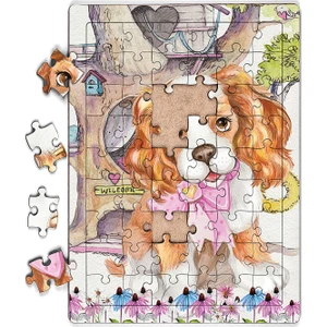 King Of Puzzle Sevimli Köpek ve Ağaç Ev Ahşap Puzzle 54 Parça (Lıv-22)