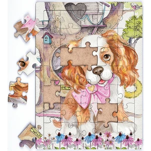 King Of Puzzle Sevimli Köpek ve Ağaç Ev Ahşap Puzzle 35 Parça (Xxxv-22)