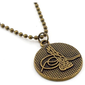 Bronz Metal Osmanlı Tuğrası Zincirli Erkek Kolye Q158