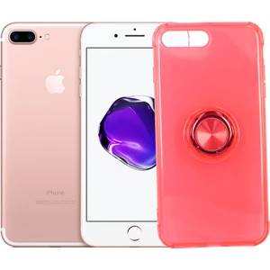 Case 4U Apple iPhone 7 - 8 Plus Kılıf Yüzüklü Standlı Manyetik Silikon Mill Arka Kapak Kırmızı