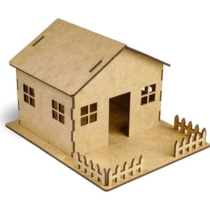 3D Ahşap Boyama Maket Bahçeli Ev