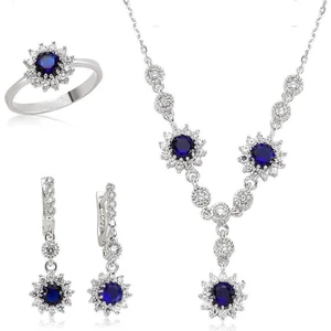 Gümüş Lacivert Taşlı Bayan Set