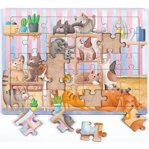 King Of Puzzle Kitaplıktaki Kediler Ahşap Puzzle 35 Parça (Xxxv-13)
