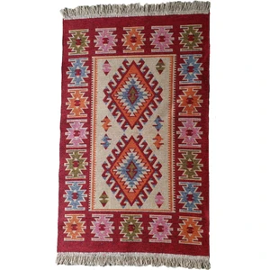 Voho Tekstil Kırmızı Uşak Kilimi - Çift Taraflı Antik Tarz Eşme Desen Kilim Yolluk