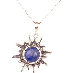Taş Sandığı Lapis Lazuli Taşı Güneş Şeklinde Gümüş Kolye