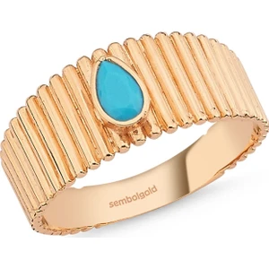 Sembol Gold Altın Yüzük 14K Rose Zigzag Damla Firuze Taşlı