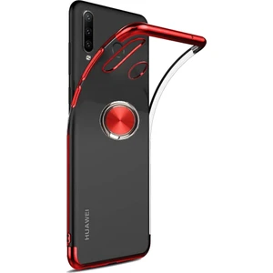 DVR Huawei P30 Lite Kılıf Silikon Lazer Yüzüklü Standlı (Kırmızı) + Cam Ekran Koruyucu