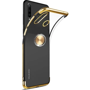 DVR Huawei P30 Lite Kılıf Silikon Lazer Yüzüklü Standlı (Gold) + Cam Ekran Koruyucu