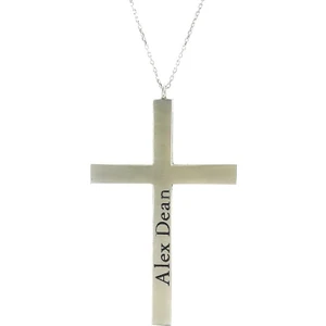 İsimli İsim Yazılı Büyük Boy Haç Cross Gümüş Kolye