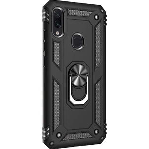 Xiaomi Redmi Note 7 Kılıf Military Ring Holder Siyah Siyah