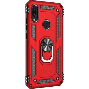 Xiaomi Redmi Note 7 Kılıf Military Ring Holder Kırmızı Kırmızı