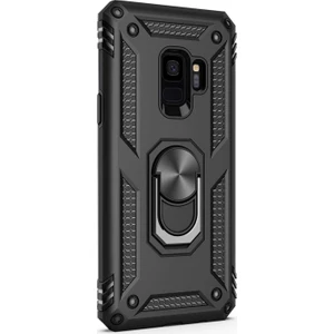 Samsung Galaxy S9 Kılıf Military Ring Holder Siyah Siyah