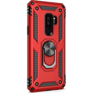Samsung Galaxy S9 Plus Kılıf Military Ring Holder Kırmızı Kırmızı