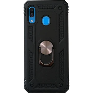 Case 4U Samsung Galaxy A20 - A30 Uyumlu Kılıf Çift Katmanlı Yüzüklü Manyetik Vega Kapak Siyah