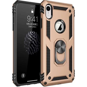 Apple iPhone XR  Kılıf Yüzüklü Standlı Tank Silikon + Kırılmayan Esnek Nano Cam