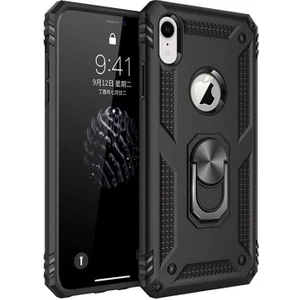 Apple iPhone XR  Kılıf Yüzüklü Standlı Tank Silikon + Kırılmayan Esnek Nano Cam