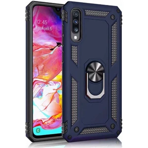 Samsung Galaxy A70 Kılıf SM-A705F Yüzüklü Standlı Tank Silikon + Kırılmaz Cam