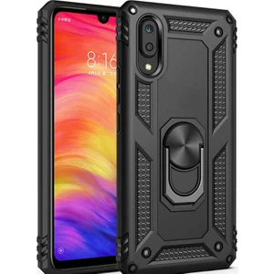 Samsung Galaxy M10 Kılıf SM-M105F Yüzüklü Standlı Tank Silikon + 5D Tam Ekran Koruyucu Cam