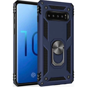 Samsung Galaxy S10 Kılıf SM-G973F Yüzüklü Standlı Tank Silikon + 5D Tam Ekran Koruyucu Cam