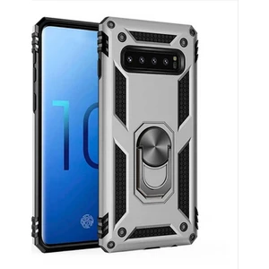 Samsung Galaxy S10 Kılıf SM-G973F Yüzüklü Standlı Tank Silikon + 5D Tam Ekran Koruyucu Cam