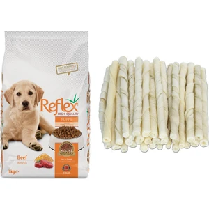 Puppy Beef Biftekli Yavru Köpek Maması 3 kg + Sütlü Burgu Ödül Kemiği (10 Ad.)