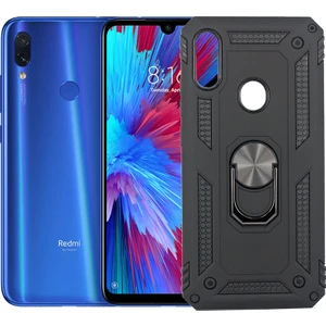 Case 4U Xiaomi Redmi Note 7 Kılıf Çift Katmanlı Yüzüklü Manyetik Vega Kapak Siyah*