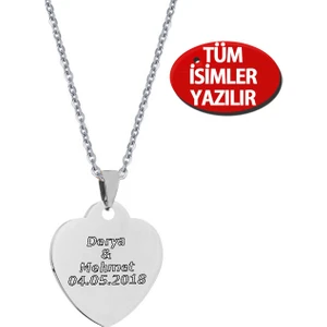 102450028478 İsme Özel  Kalp Madalyon Çelik Bayan Kolye Eb39