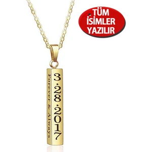 102450028498 İsme Özel Uzun Bar Çelik Bayan Erkek Kolye Eb43