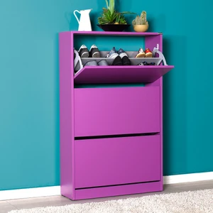 Flat Duo 3 Katlı Geniş Ayakkabılık Dolabı - Mor