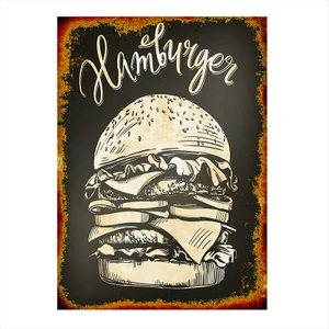 Ahşap Tablo Retro Hamburger Temalı