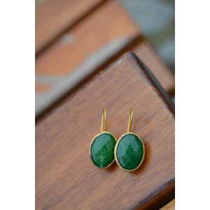 Jewellery Altın Kaplama Jade Doğal Taş Bayan Küpe