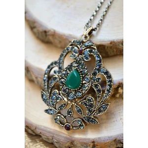 Jewellery Kök Zümrüt Taşlı Otantik Kadın Kolye
