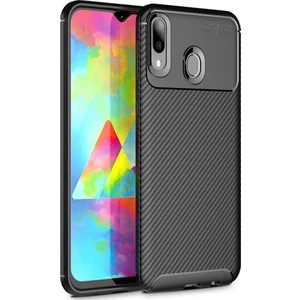Samsung Galaxy M20 Maxy Serisi Carbon Fiber Silikon TPU Kılıf Siyah